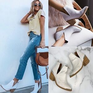 Jeffrey Campbell Cromwell Boho Metalwork White Snake Embossed Ankle Booties 6.5